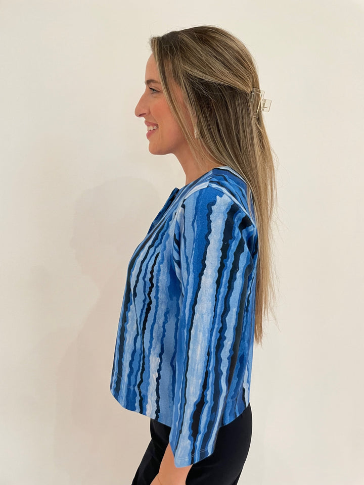 Pashma Contoured Lines Jacket in Blue available at Barbara Katz