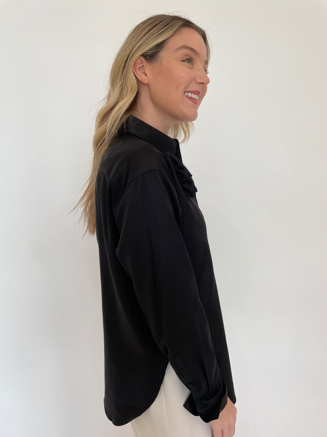 Hinson Wu Halsey Long Sleeve Shirt With Rosette in Black available at Barbara Katz