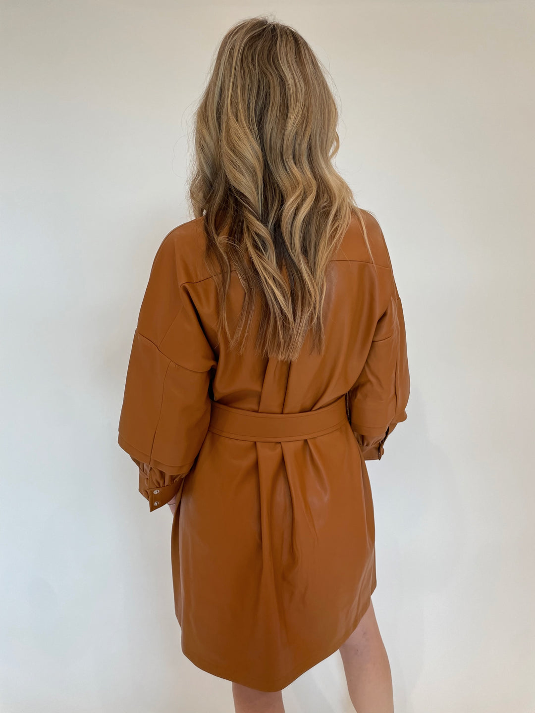 BK Sierra Vegan Leather Belted Dress in Burnt Orange available at Barbara Katz