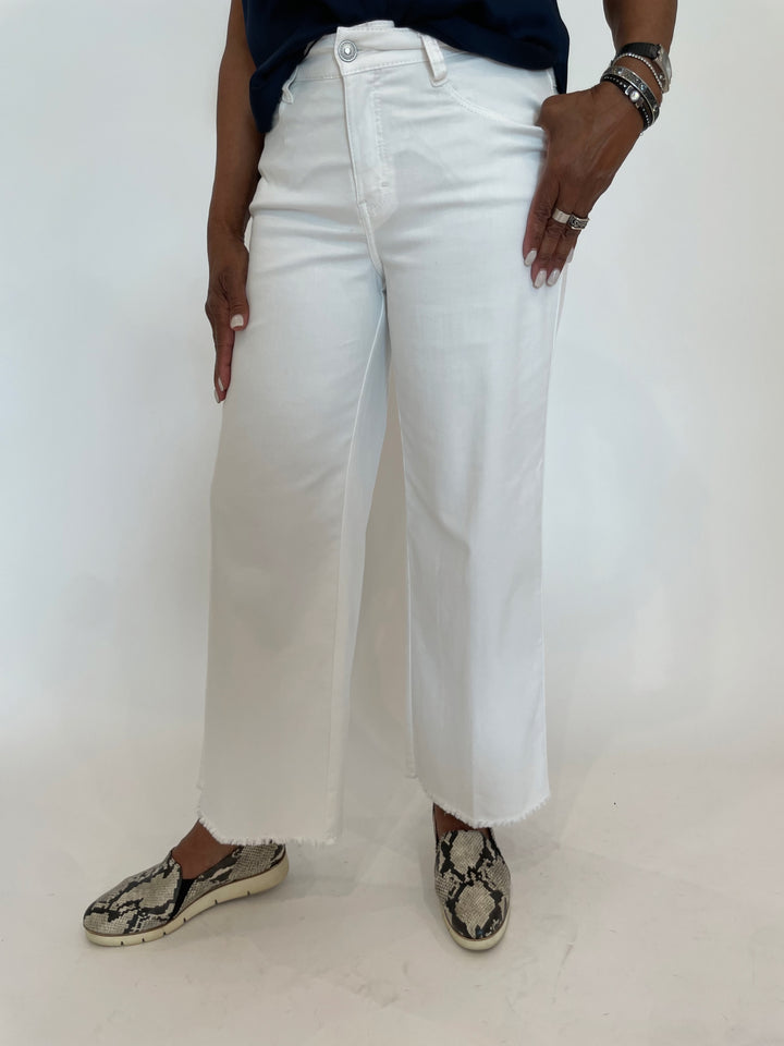 MAC Denim Dream Wide Crop Wonder Jeans in White available at Barbara Katz