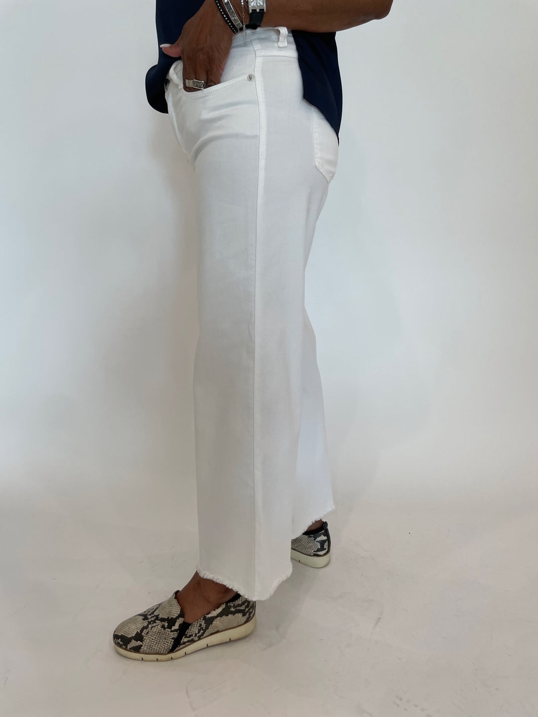 MAC Dream Wide Crop Wonderlight Jeans in White available at Barbara Katz