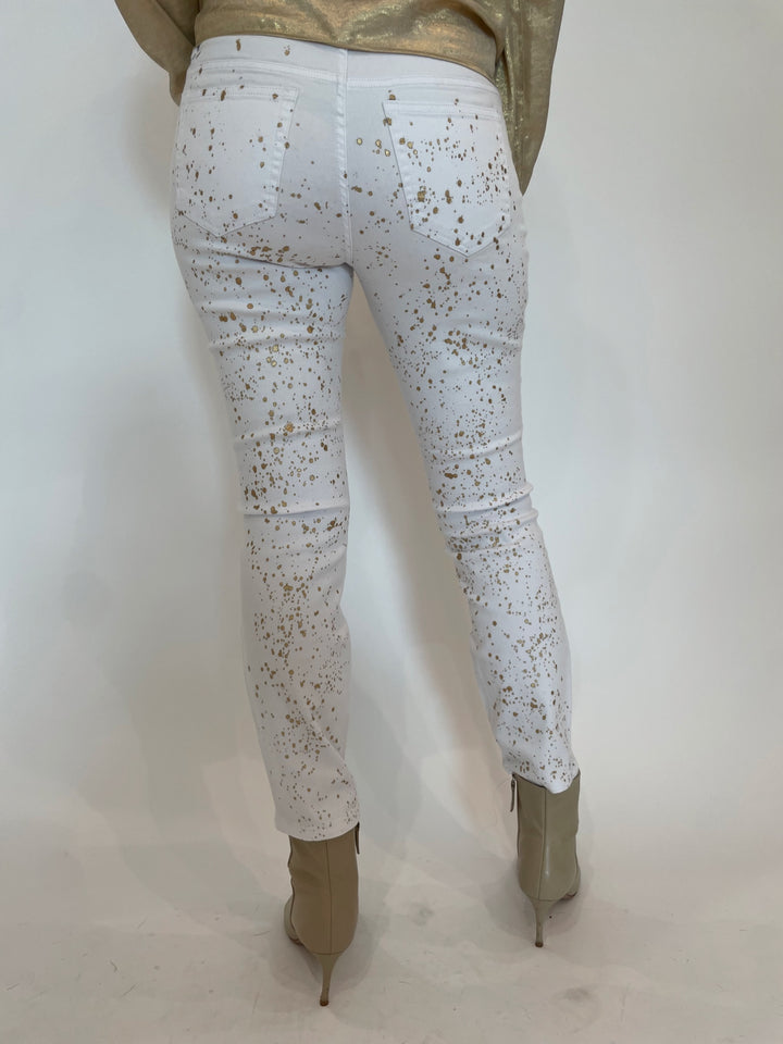 BK Jackie Spotted Denim Pants in White available at Barbara Katz