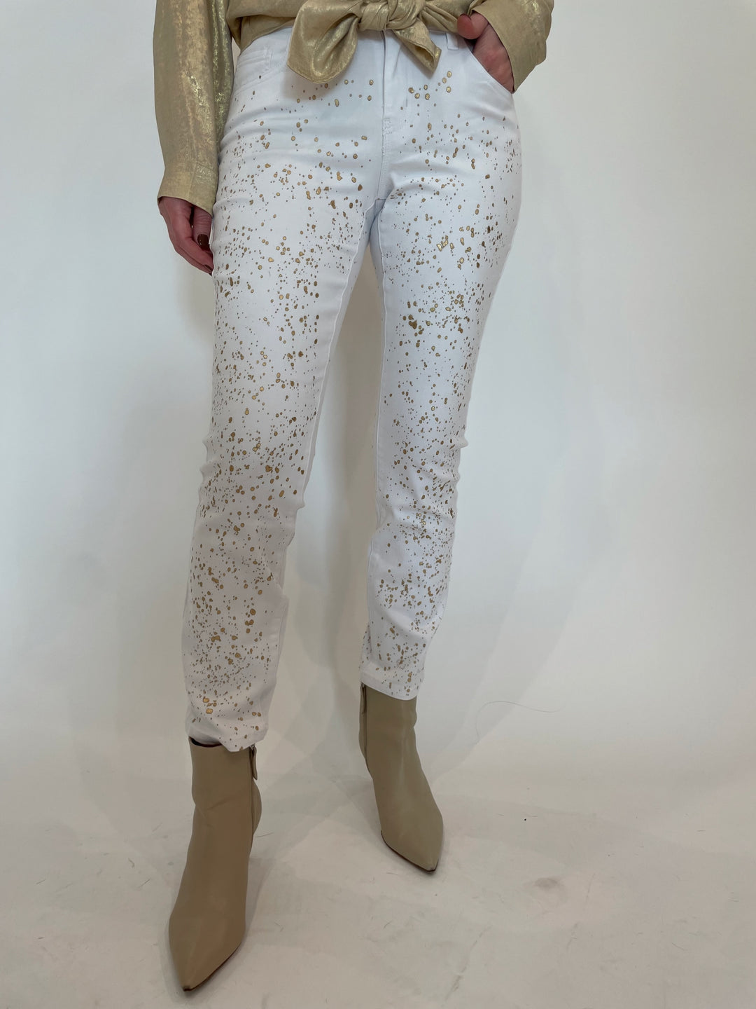 BK Jackie Spotted Denim in White available at Barbara Katz