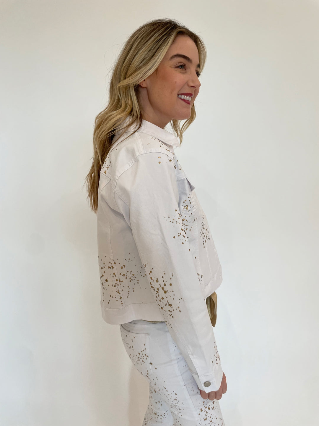 BK Misty Spotted White Denim Jacket available at Barbara Katz