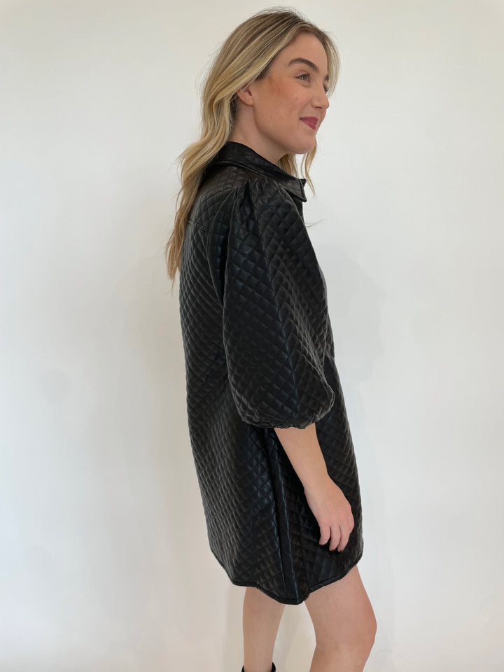 BK Maya Quilted Vegan Leather Dress in Black available at Barbara Katz