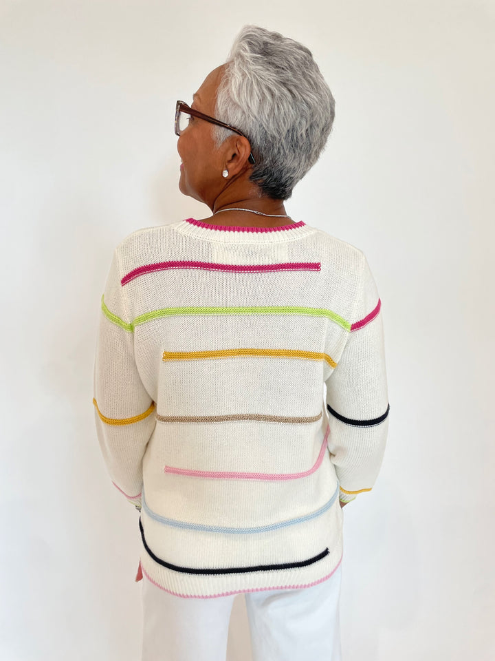 Elliott Lauren Color Scheme Multi Broken Stripe Sweater available at Barbara Katz