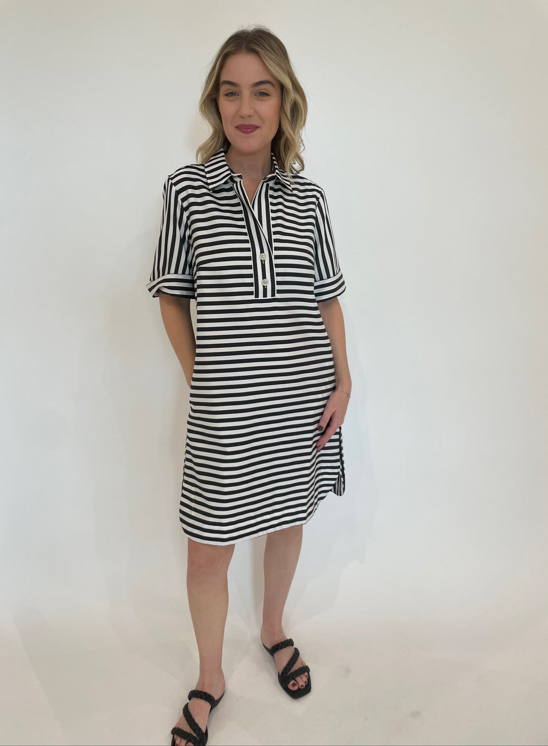 Hinson Wu Aileen Stripe/Gingham Shirt Dress in Black/White available at Barbara Katz