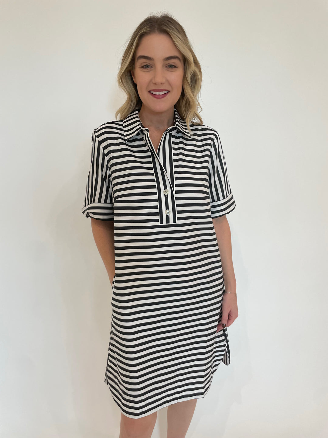 Hinson Wu Aileen Stripe/Gingham Dress in Black/White available at Barbara Katz