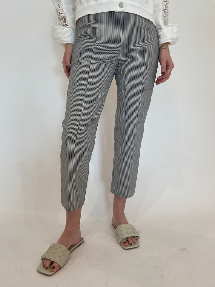 Elliott Lauren Moroccan Stripe Crop Cargo Pants in Black/White available at Barbara Katz