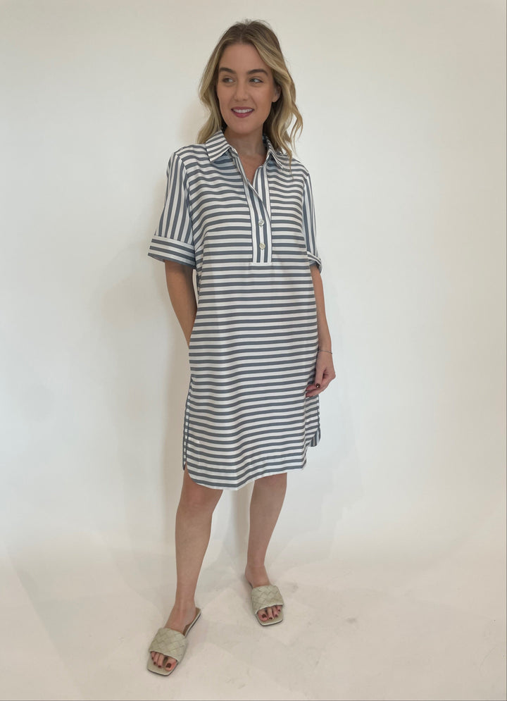 Aileen Stripe/Gingham Dress - French Grey/White