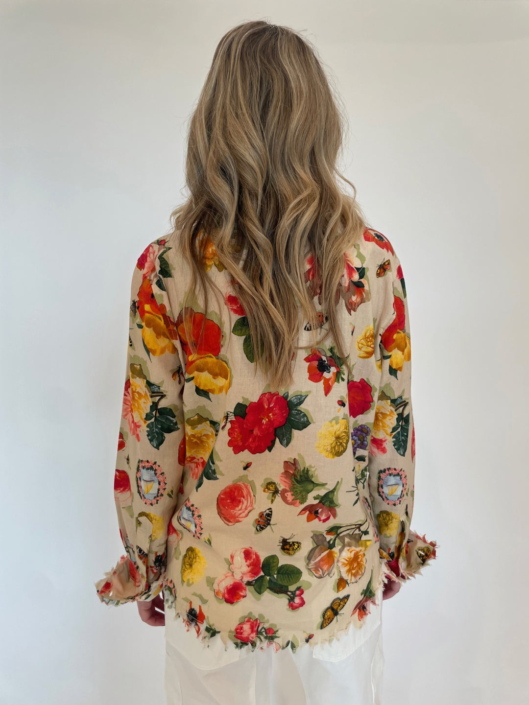 Dizzy-Lizzie Botanical Print Cape Cod Frayed Shirt available at Barbara Katz