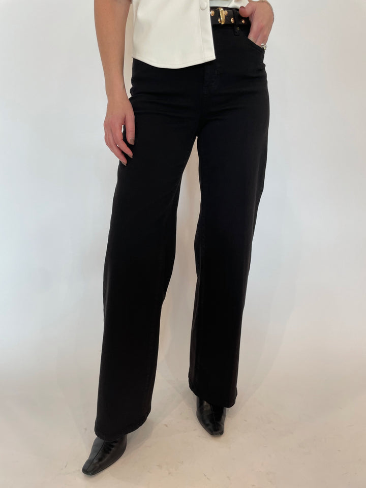 Frame Le Slim Palazzo Wide Leg Jeans in Black available at Barbara Katz