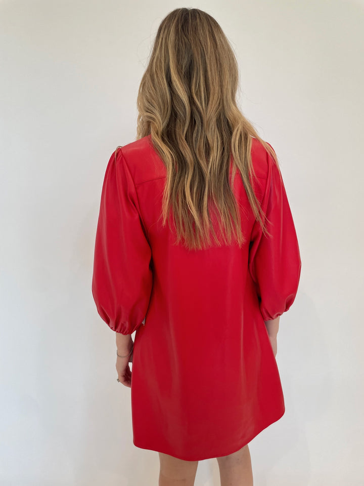 BK Anya Vegan Leather Mini Shirt Dress in Red available at Barbara Katz