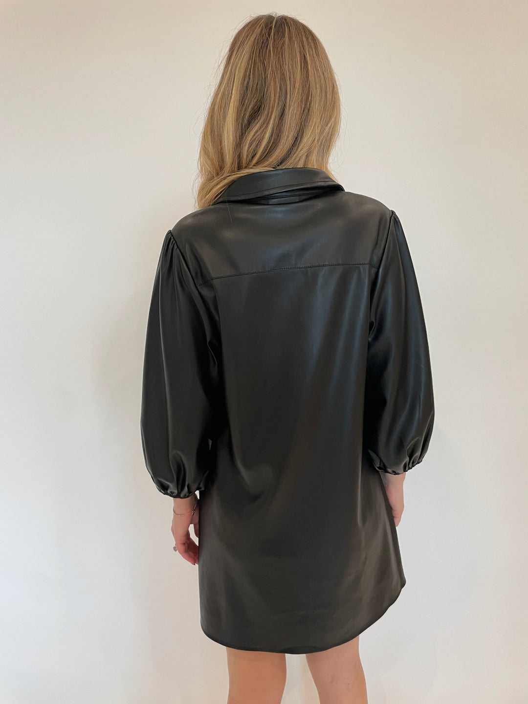 BK Anya Vegan Leather Shirt Dress in Black available at Barbara Katz