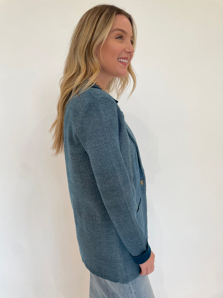 BK Hazel Long Sleeve Knit Blazer in Indigo/Ivory available at Barbara Katz