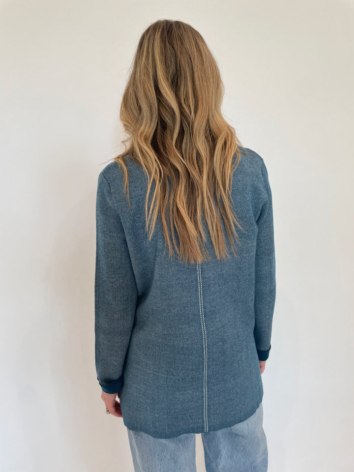 BK Hazel Long Sleeve Knit Blazer in Indigo/Ivory available at Barbara Katz