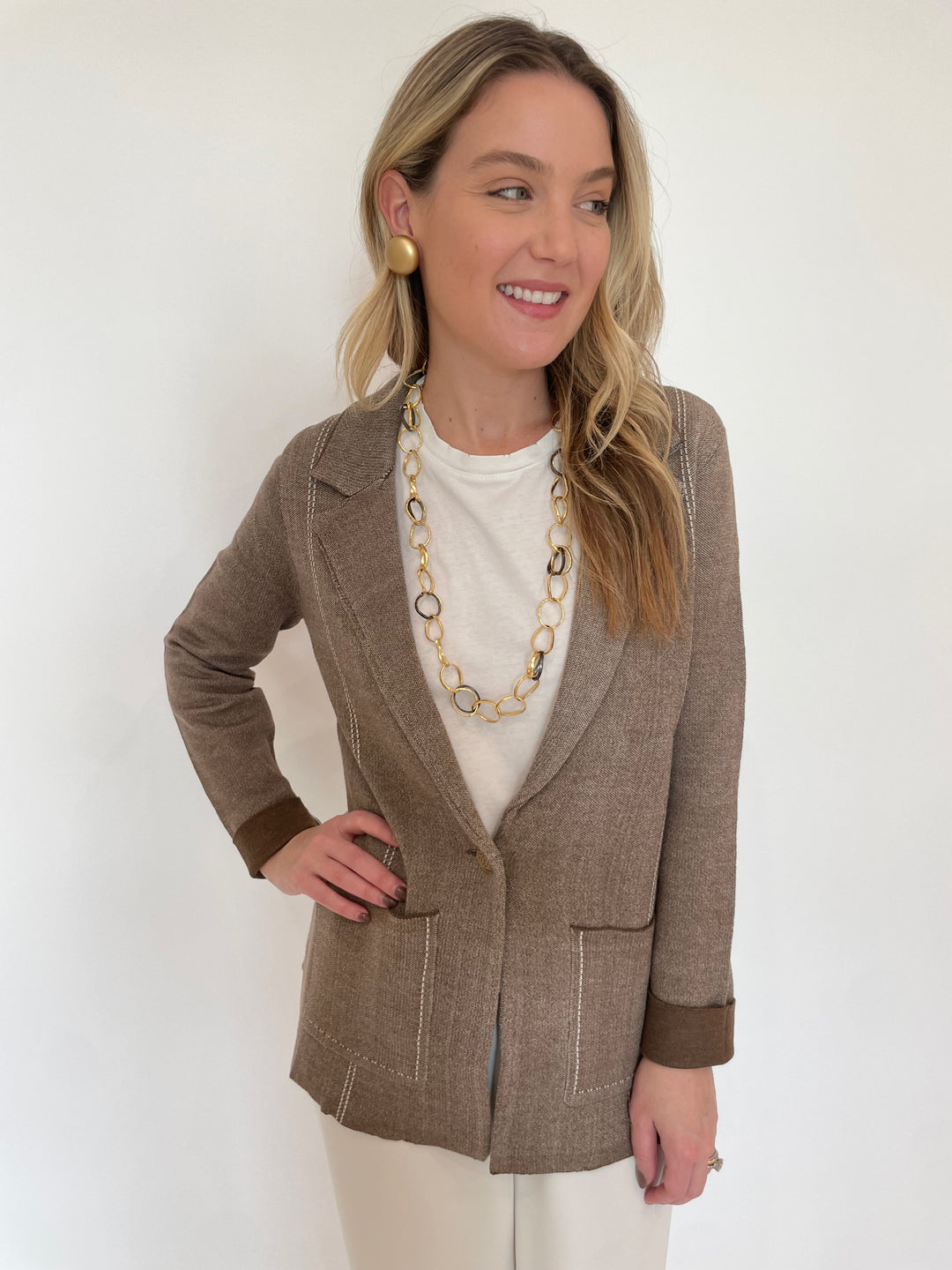 BK Hazel Knit Blazer in Light Brandy/Ivory available at Barbara Katz