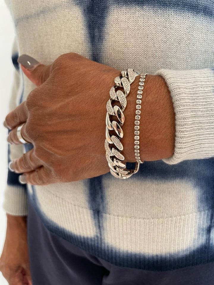 BK Sheila Links Bracelet With CZ - Silver available at Barbara Katz