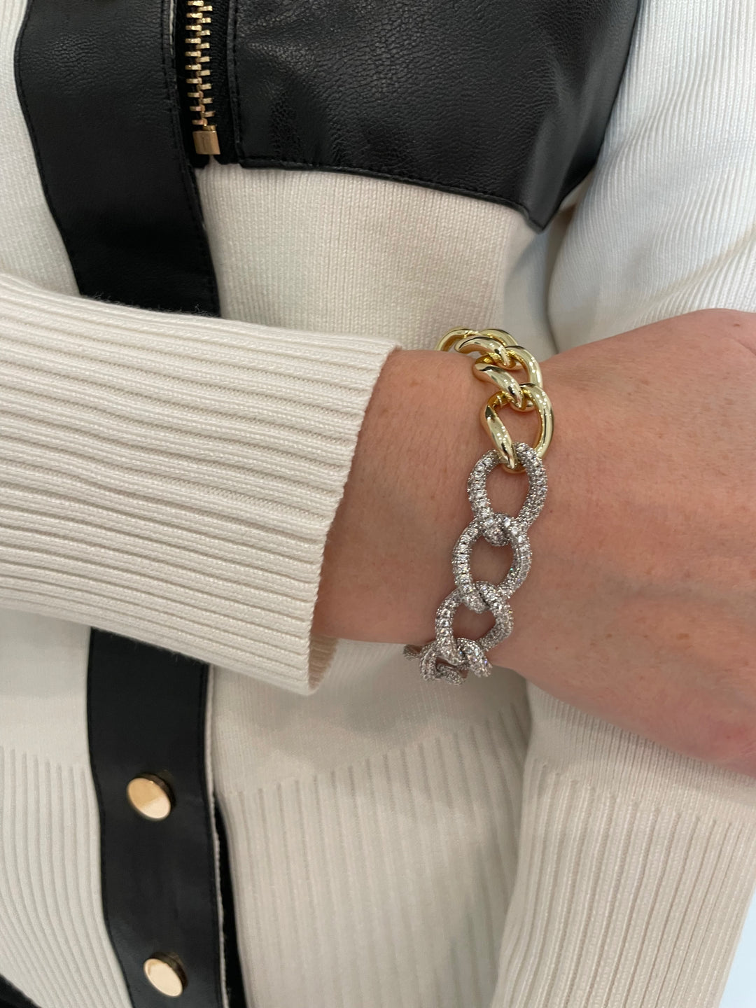 BK Sydney Links Bracelet With CZ - Two-Tone available at Barbara Katz