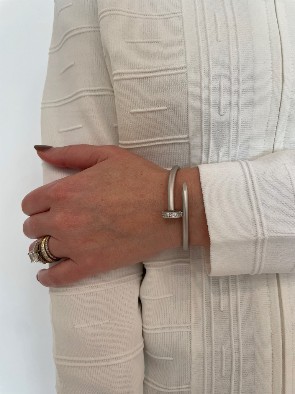 BK Lacy Silver Nail Bracelet With CZ available at Barbara Katz