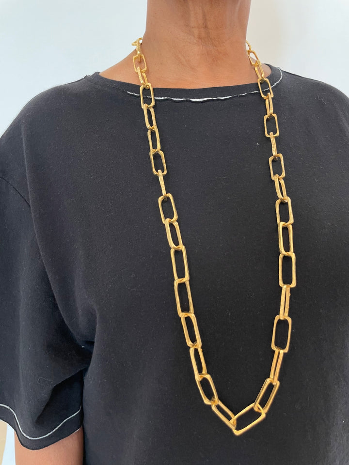 BK Victoria Rectangular Links Necklace - Gold available at Barbara Katz