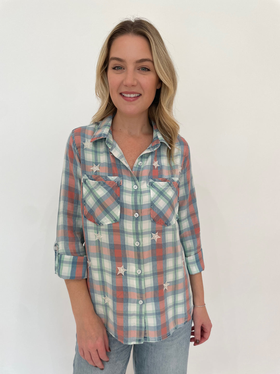 BK Sunset Plaid Shirt available at Barbara Katz