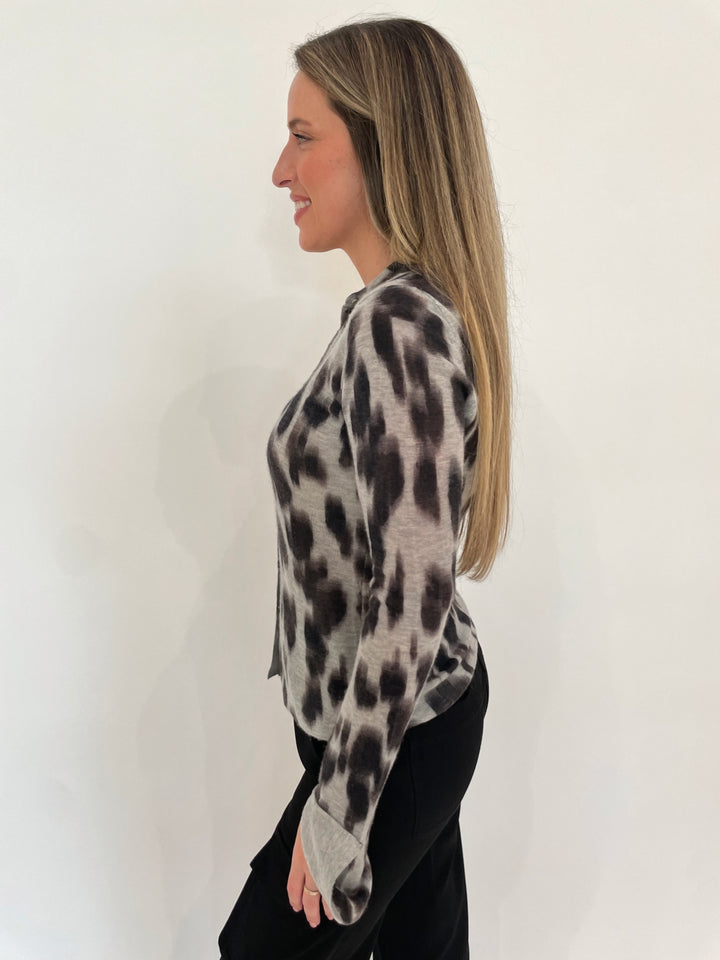 Autumn Cashmere Watercolor Leopard Print Long Sleeve Shirt in Birch Combo available at Barbara Katz