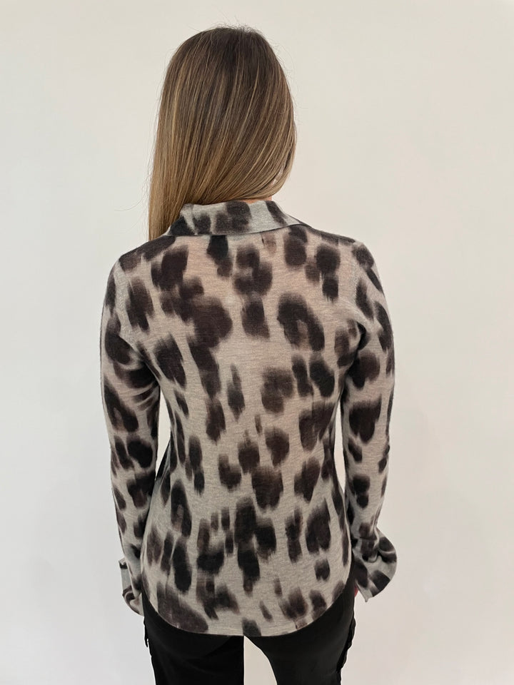 Autumn Cashmere Watercolor Leopard Shirt in Birch Combo available at Barbara Katz