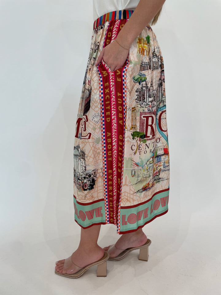 ME369 Vanessa Rouge Printed Pull-On Midi Skirt available at Barbara Katz