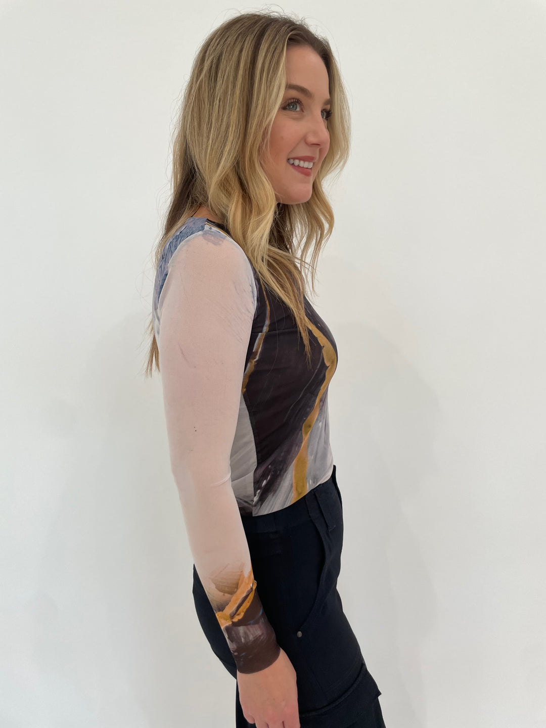 AMB Tidal Florence Double Sheer Top paired with Marrakech Black Gavyn Cargo Pants available at Barbara Katz