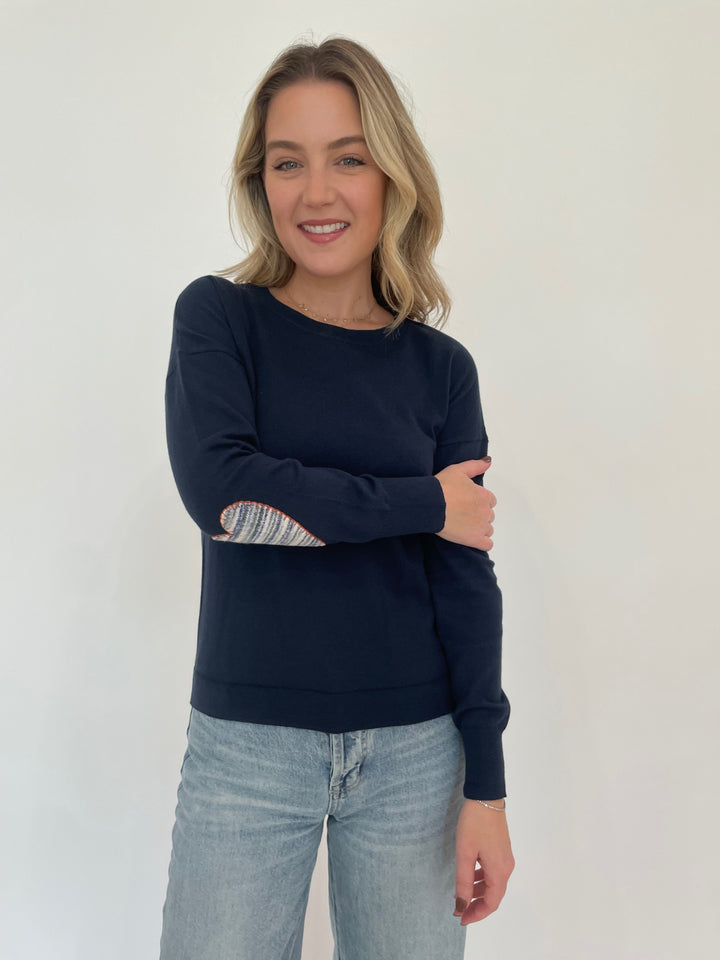 J Society Heart Elbow Crew Sweater in Navy available at Barbara Katz