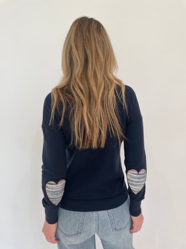 J Society Heart Elbow Crew Sweater in Navy available at Barbara Katz