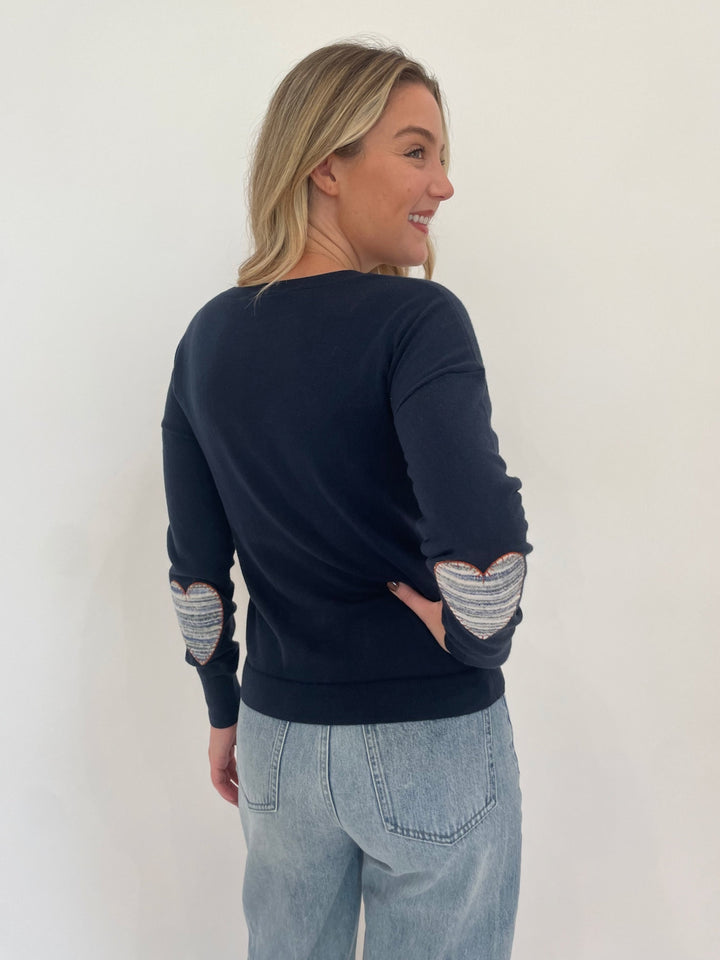 J Society Heart Elbow Crew Sweater in Navy available at Barbara Katz