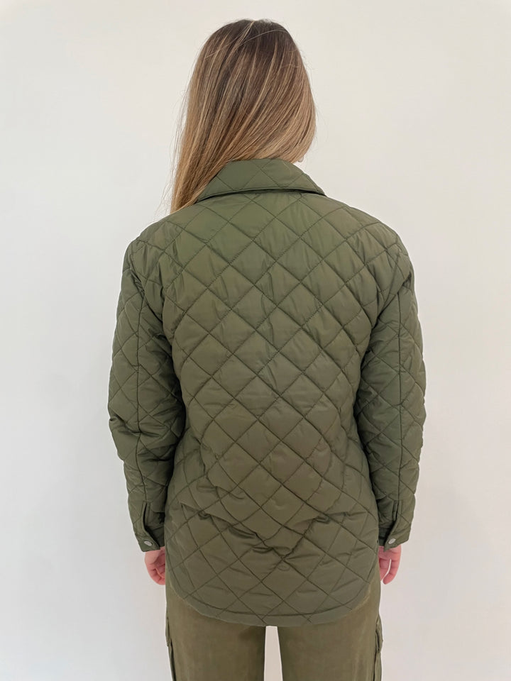 J Society Puffer Shirt Jacket in Military Green available at Barbara Katz