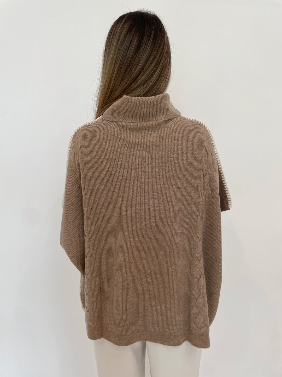 Repeat Sofia Crochet Cable Knit Wool Sweater in Taupe available at Barbara Katz