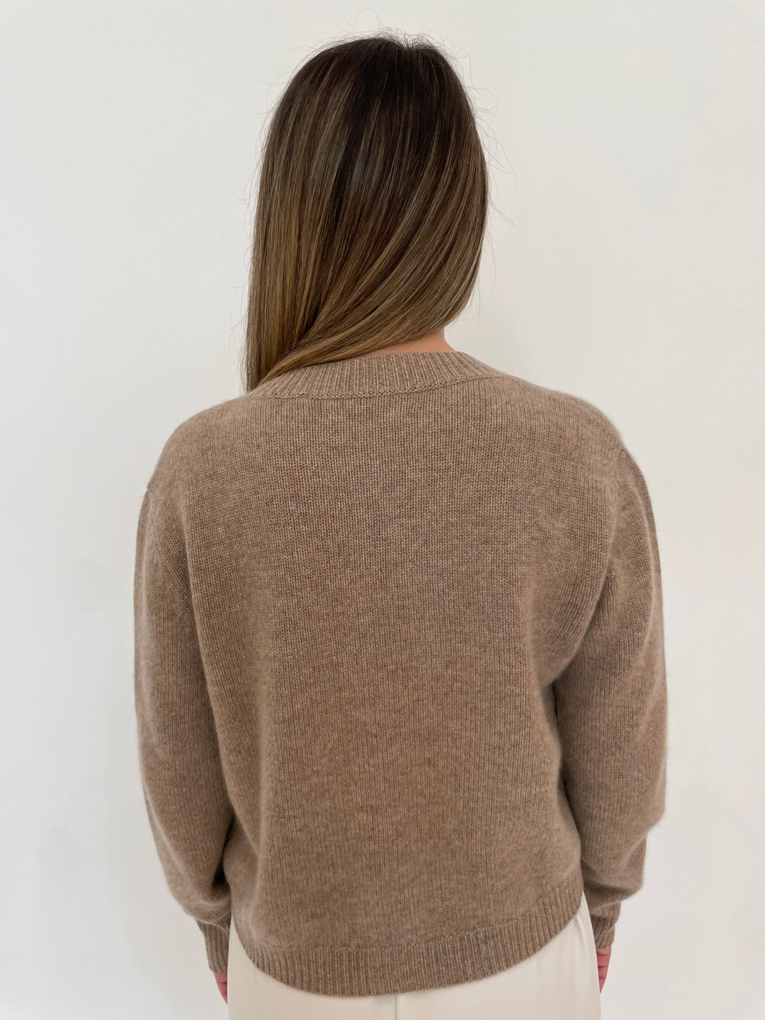 Repeat Dahlia Cropped Chunky Knit Cardigan in Taupe available at Barbara Katz