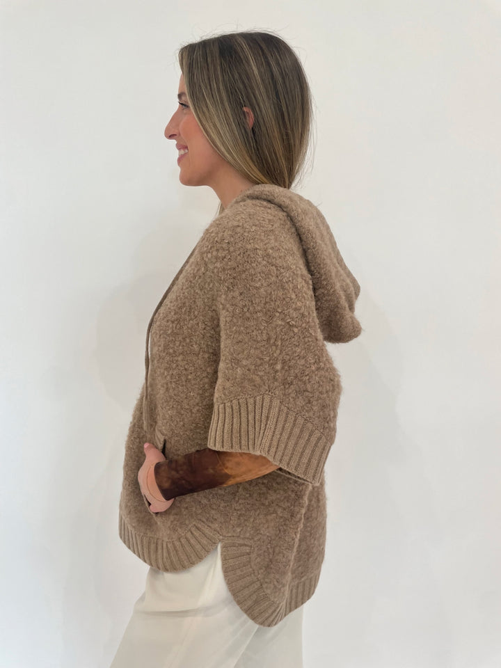 Repeat Maya Alpaca Wool Blend Zip-Up Cardigan Hoodie in Beige available at Barbara Katz