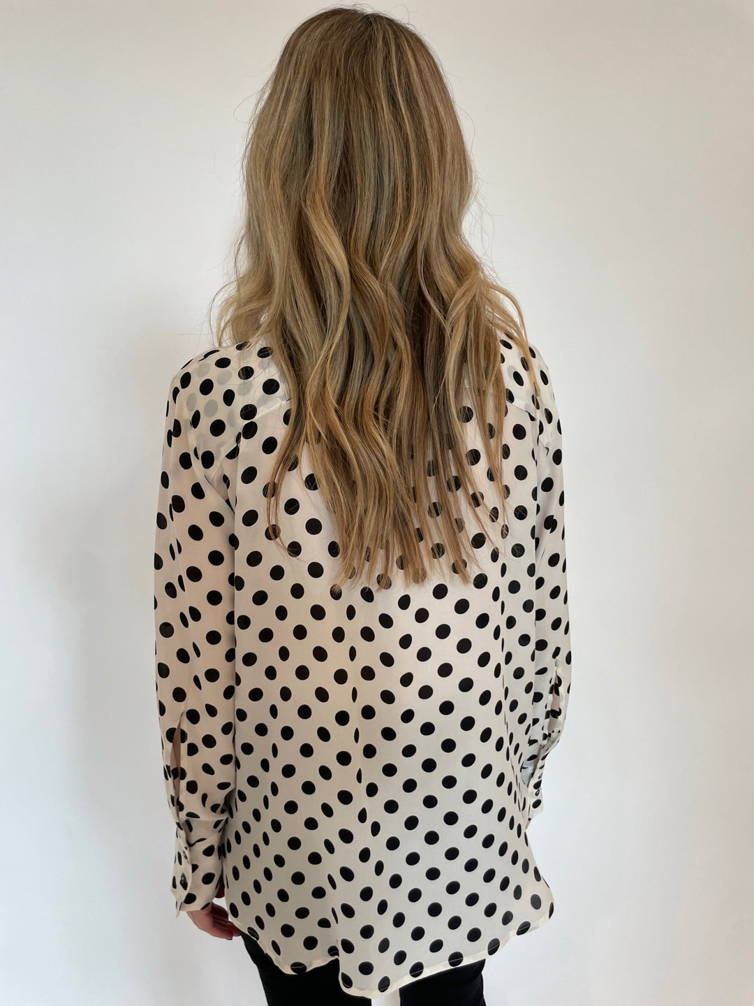 Marella Conio Long Sleeve Crepe Blouse in White Spotted available at Barbara Katz