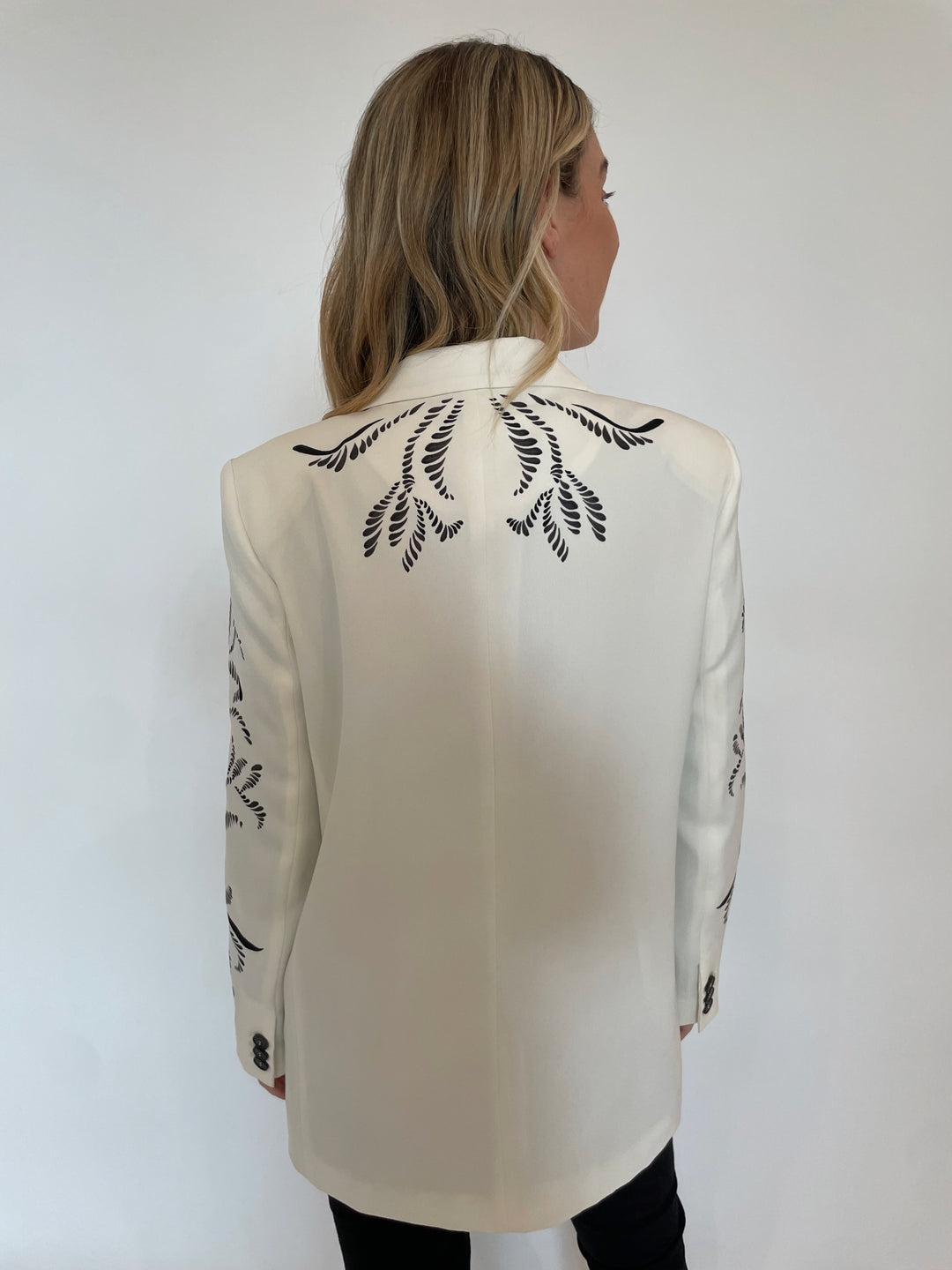 Marella Luciana Printed Satin Blazer in Wool White available at Barbara Katz