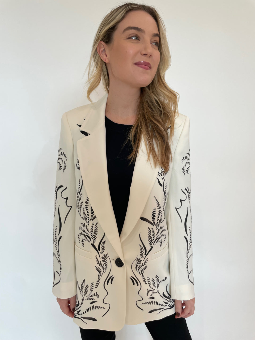 Marella Luciana Satin Blazer in Wool White available at Barbara Katz