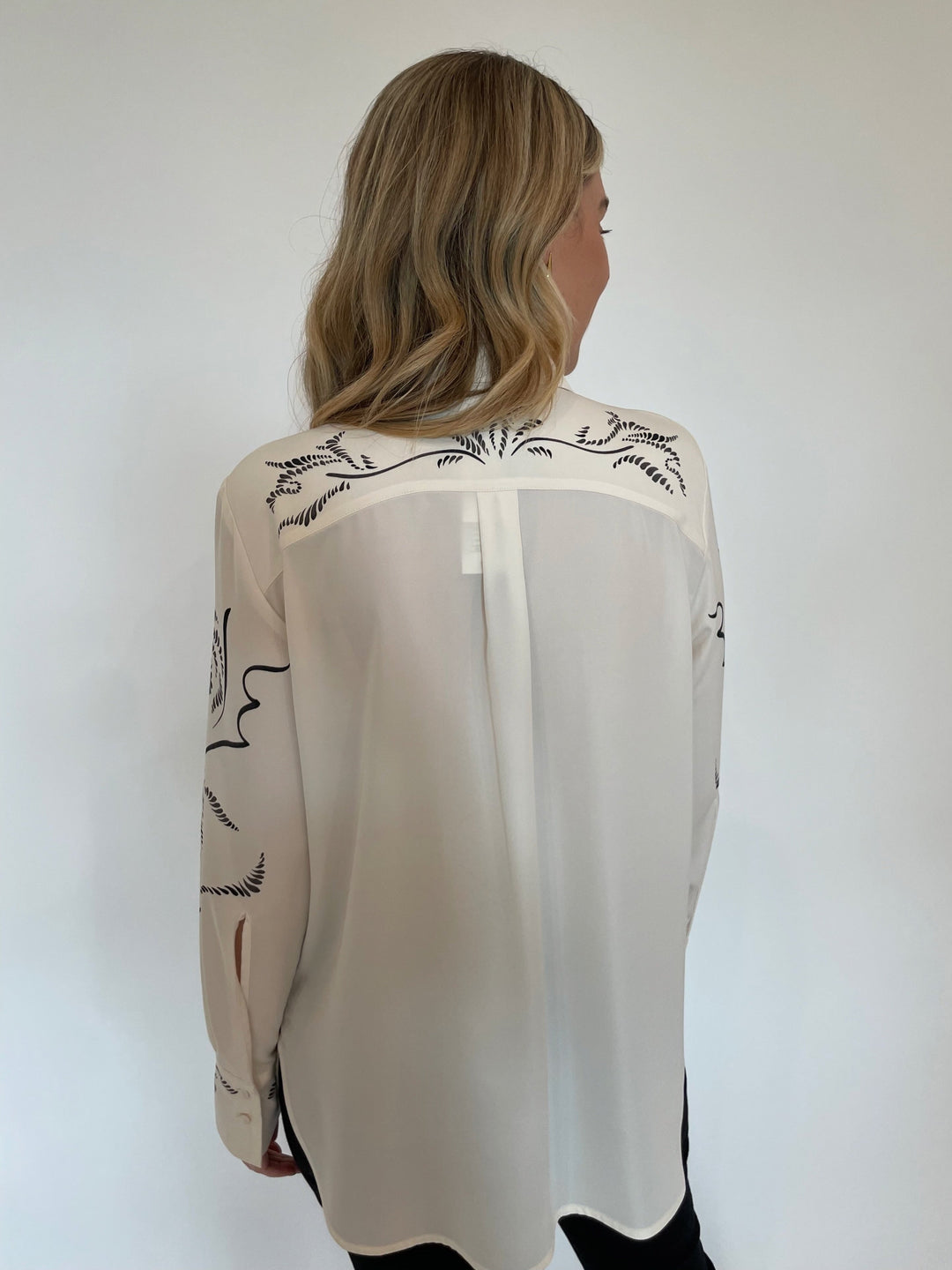 Marella Yacht Printed Satin Shirt in Wool White available at Barbara Katz