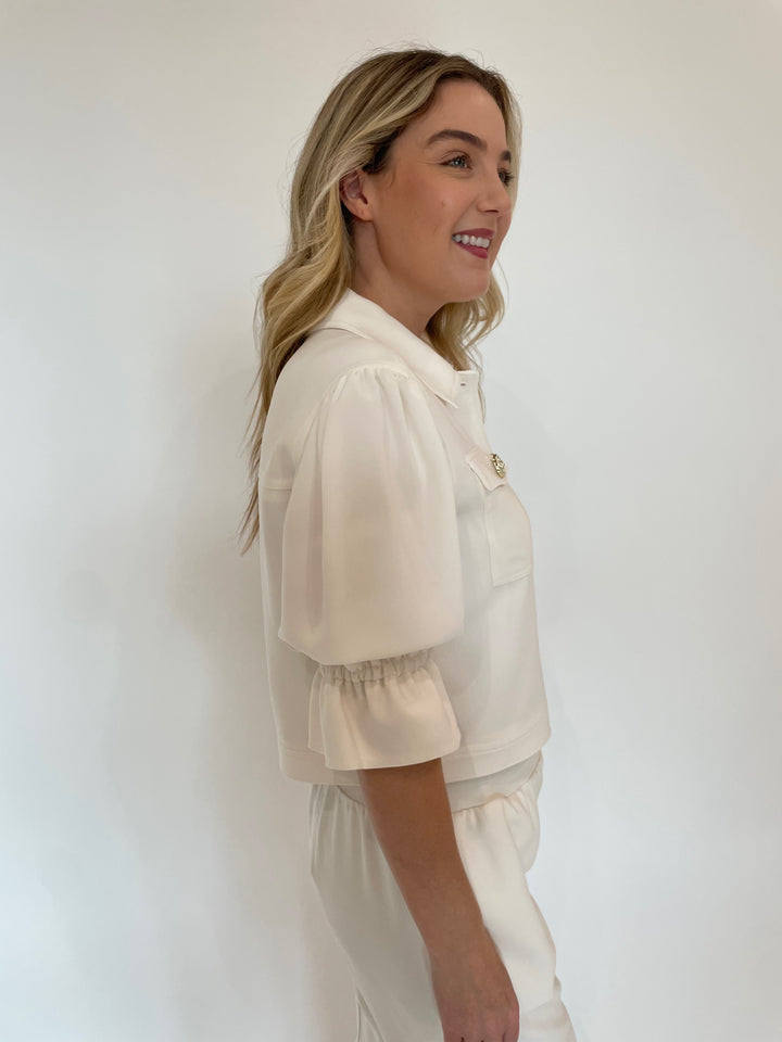 Cinq a Sept Julieta Short Sleeve Jacket in Ivory available at Barbara Katz