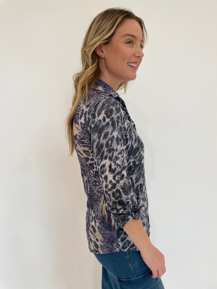 David Cline Safari Roll-Up Sleeve Snap Shirt in Paw print  available at Barbara Katz