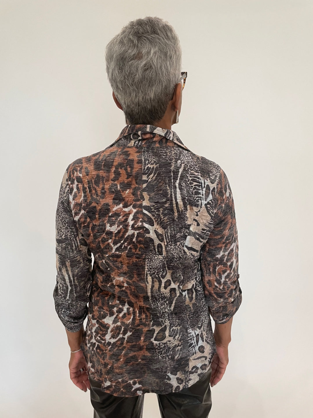 David Cline Safari Roll-Up Snap Shirt in Cat print available at Barbara Katz