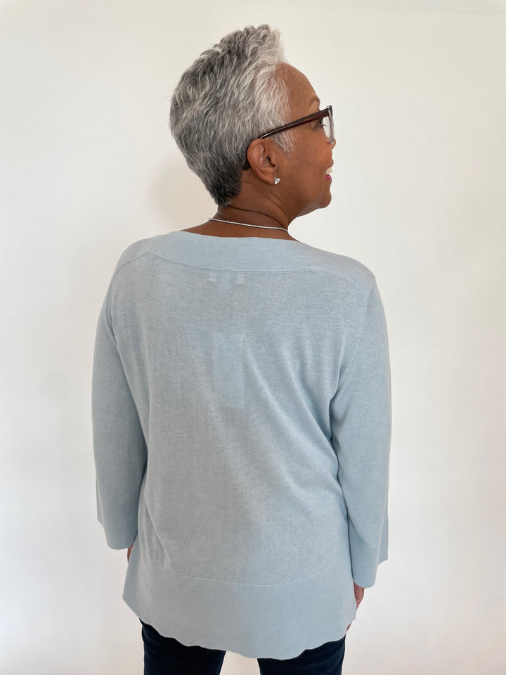 Kinross Hi Low Boatneck Sweater in Surf available at Barbara Katz