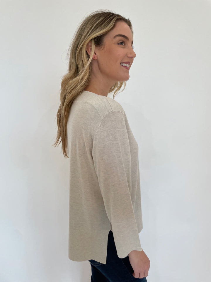 Kinross Hi Low Boatneck Long Sleeve Sweater in Whisper available at Barbara Katz