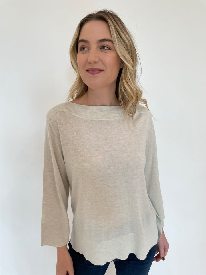 Kinross Hi Low Boatneck Sweater in Whisper available at Barbara Katz