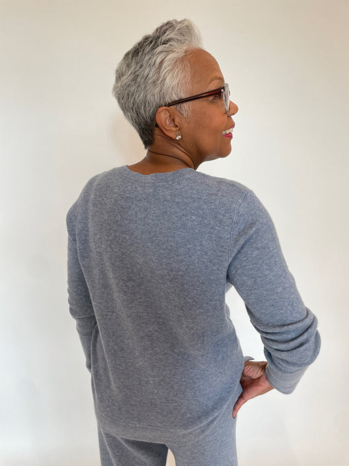 Kinross Reversible Crew Sweater in Marlin/Ecru available at Barbara Katz