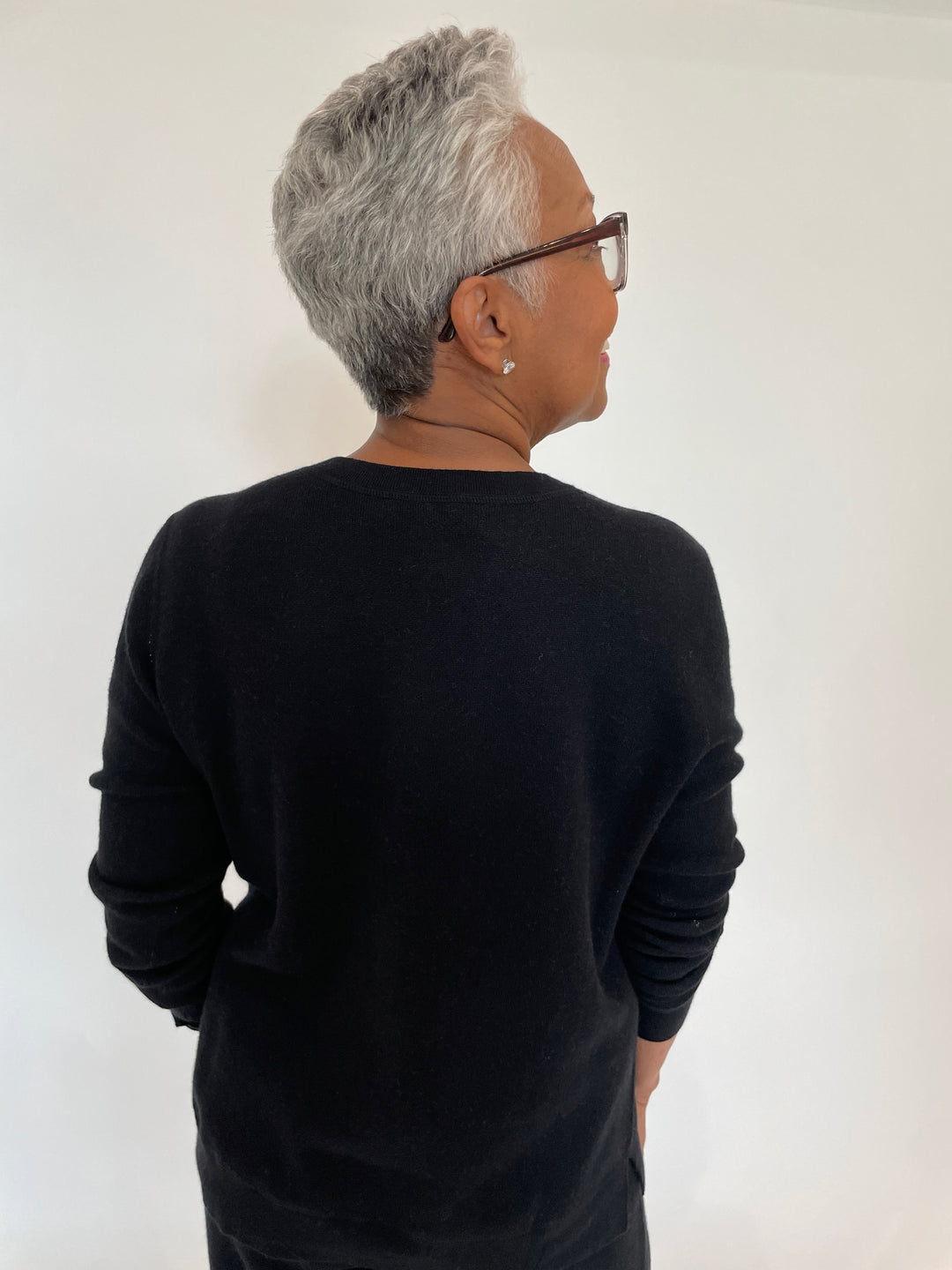 Kinross Reversible Crew Sweater in Black/Pebble available at Barbara Katz