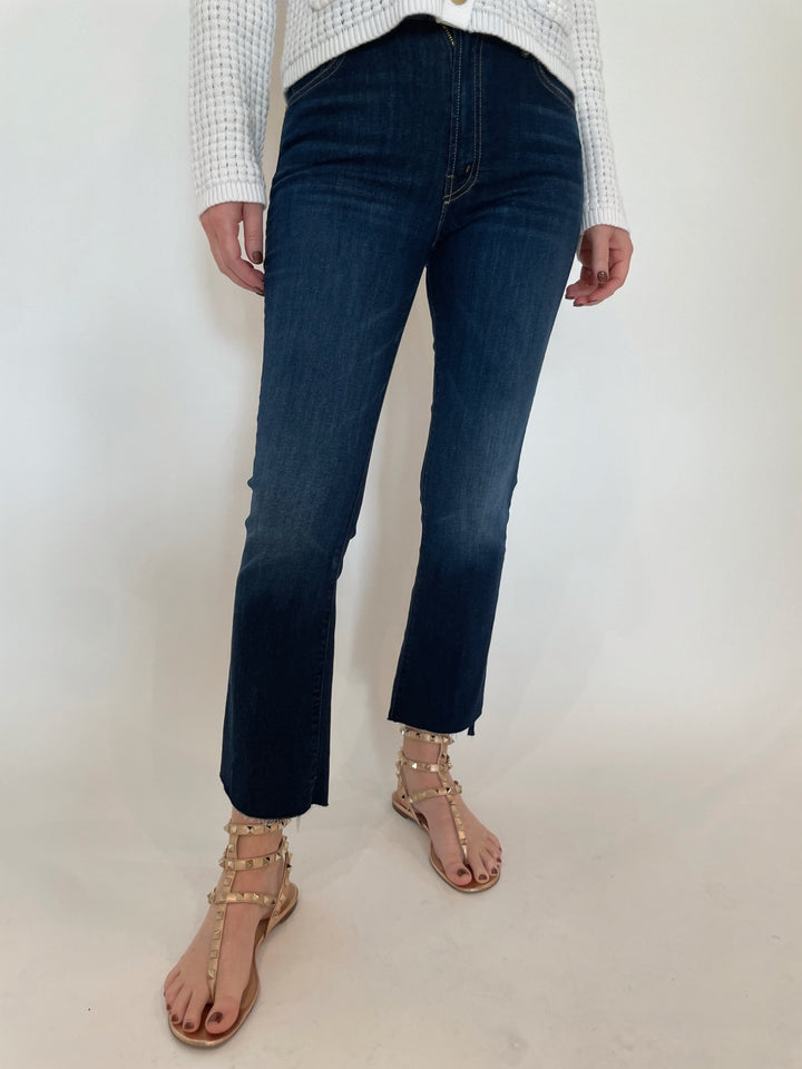 Mother The Insider Crop Step Fray Jeans in Off Limits vailable at Barbara Katz